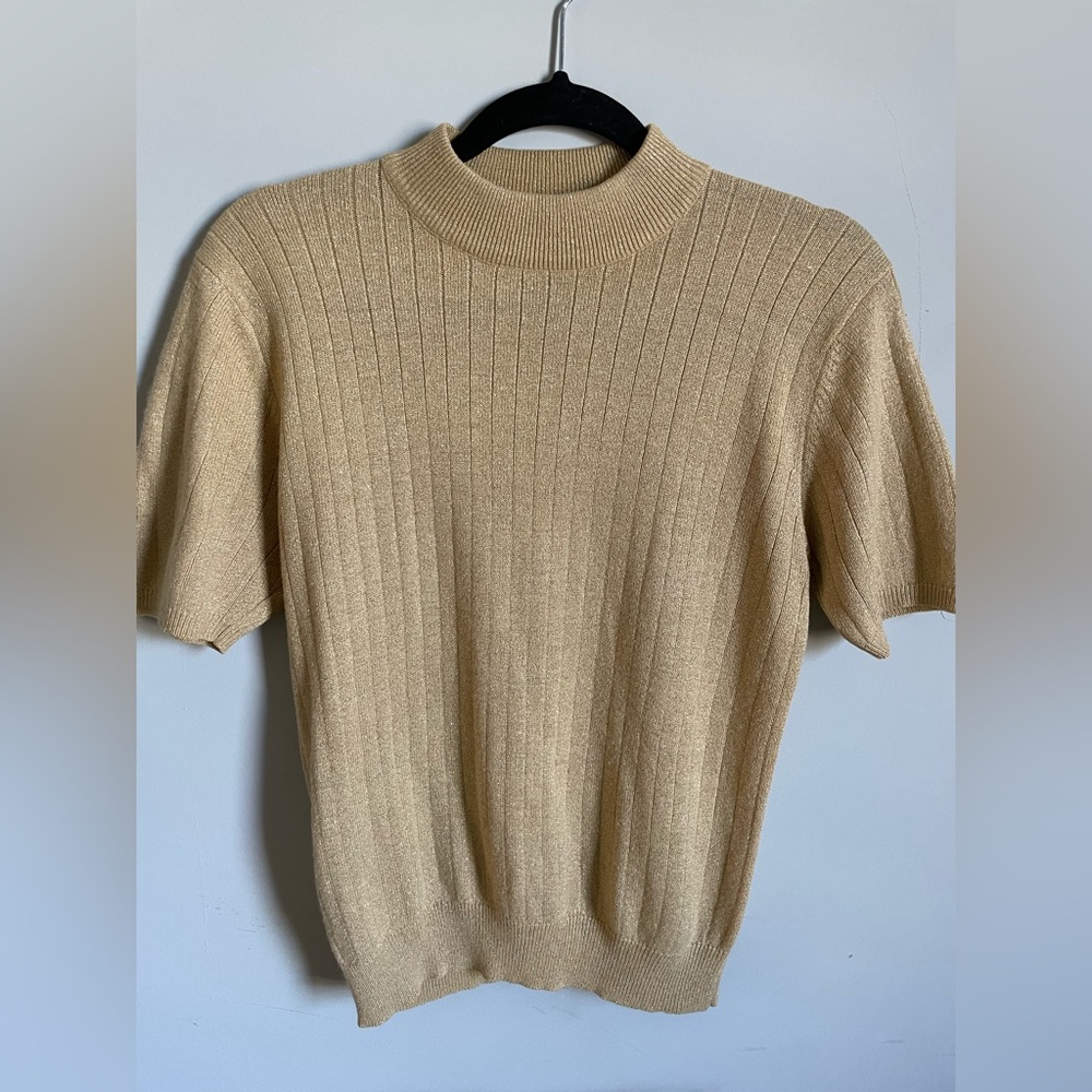 Vintage Gold Mock Neck Short Sleeve Top